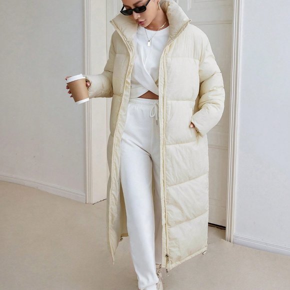 . Jackets & Blazers - White Preppy Womens Zip Up Puffer Coat